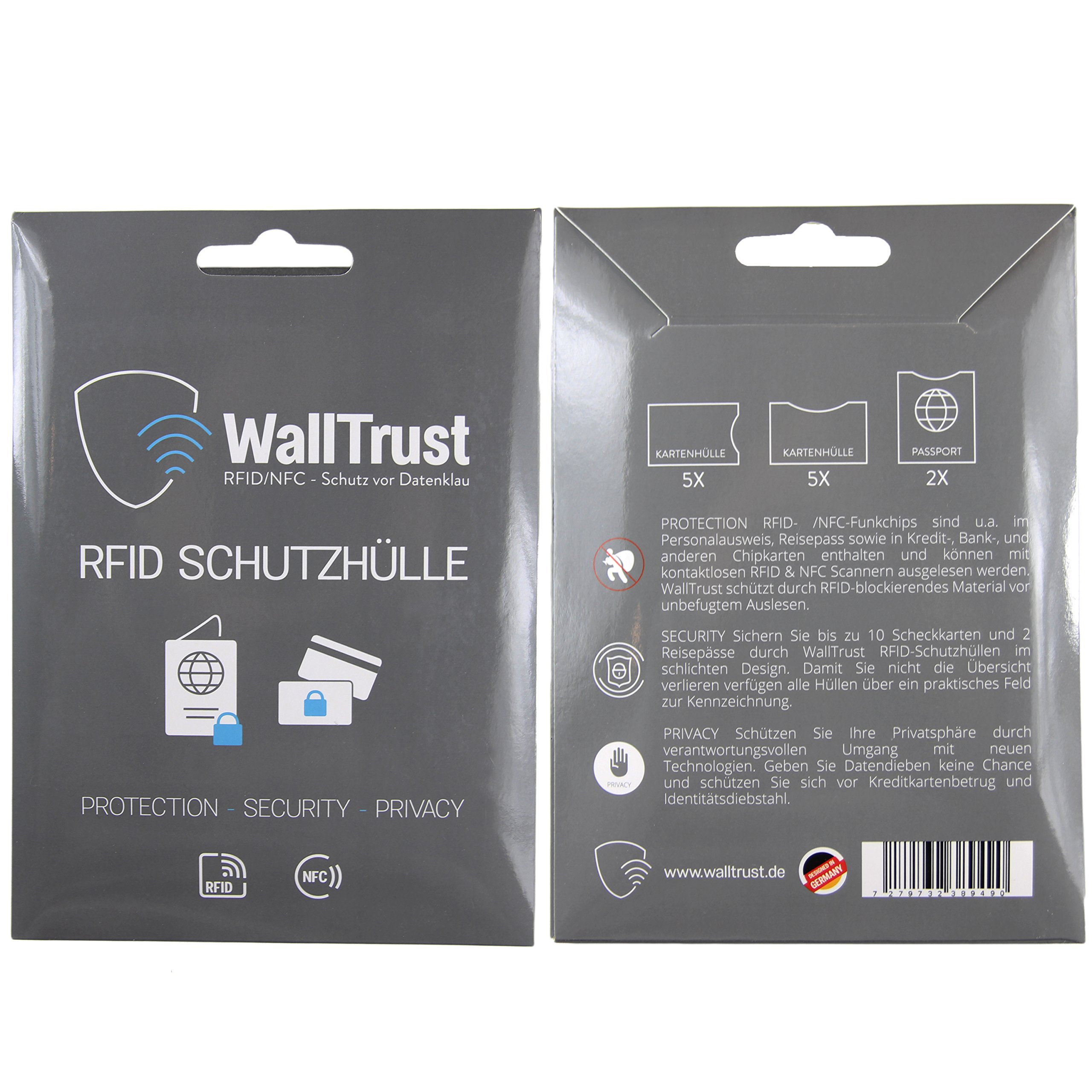 WallTrust® protectoras de tarjetas RFID NFC | Protección * Aprobado TÜV Alemán * | 12 Fundas para Tarjeta de Crédito Débito Identificación y Pasaporte