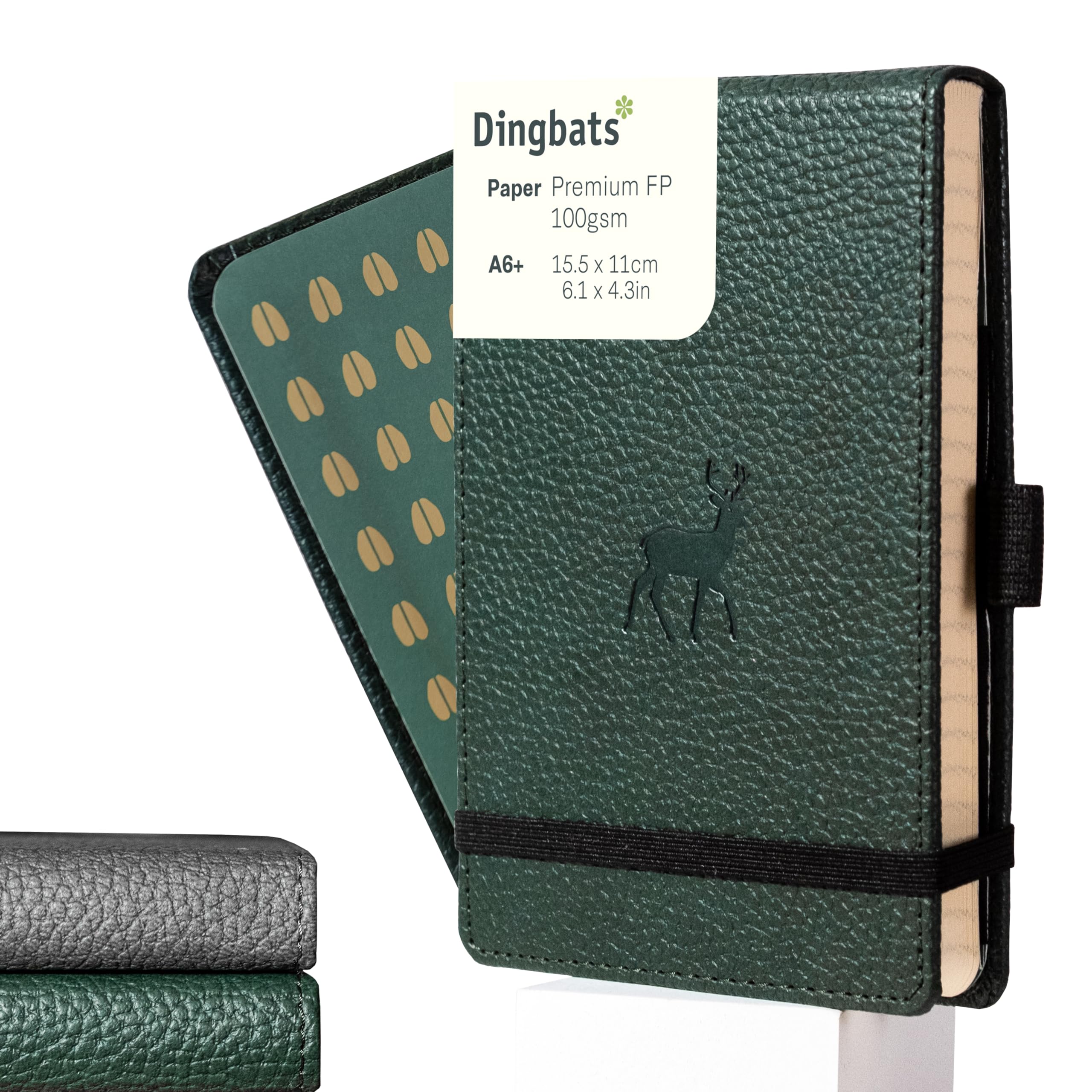 Dingbats* - Wildlife Dotted Reporter A6 Notebook - PU Leather Hardcover Pocket Journal for Work, Travel -Pocket, Elastic Closure, Pen Holder, Bookmark