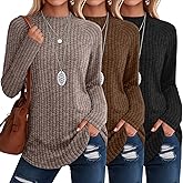 Velvelhall 3 Pack Women's Tunic Tops, Mock Turtleneck Raglan Long Sleeve Lightweight Sweaters Loose Curved Hem Ribbed Shirts