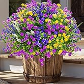AXYLEX Artificial Flowers Outdoor Fake Plants - 12 Bundles UV Resistant Shrubs No Fade Faux Plastic Greenery Home Garden Porch Patio Decoration Indoor (1, Multi-12pcs)