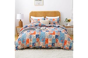 Mooreeke Duvet Cover Queen Size, 3 Piece Montage Boho Vintage Floral Patterned Bedding Set with Zipper Closure, Soft & Breath