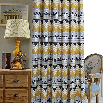 Amazon Com Anady Top Navy Yellow White Geometry Curtains Striped