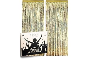 MERCY LONDON Tinsel Holographic Champagne Gold Fringe Curtains for Party Decorations, Backdrops, Home Decoration, Shiny Decor, Party Decor, Hologram Backdrop