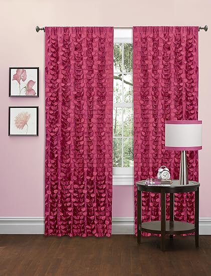 Lush Decor Gigi Single Window Curtain Panel, 63 x 50, Pink