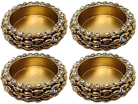 Bombay Haat Set Metal & Stone Tealight Candle Holders Diwali Diya Set for Diwali Decoration and Gifting Home Decoration (4)