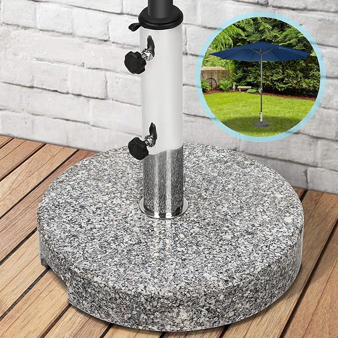 Jago Sonnenschirmständer | 20 kg, aus Granit und Edelstahl, mit Griff, Rund | Schirmständer, Sonnenschirm, Schirmhalter, Balk