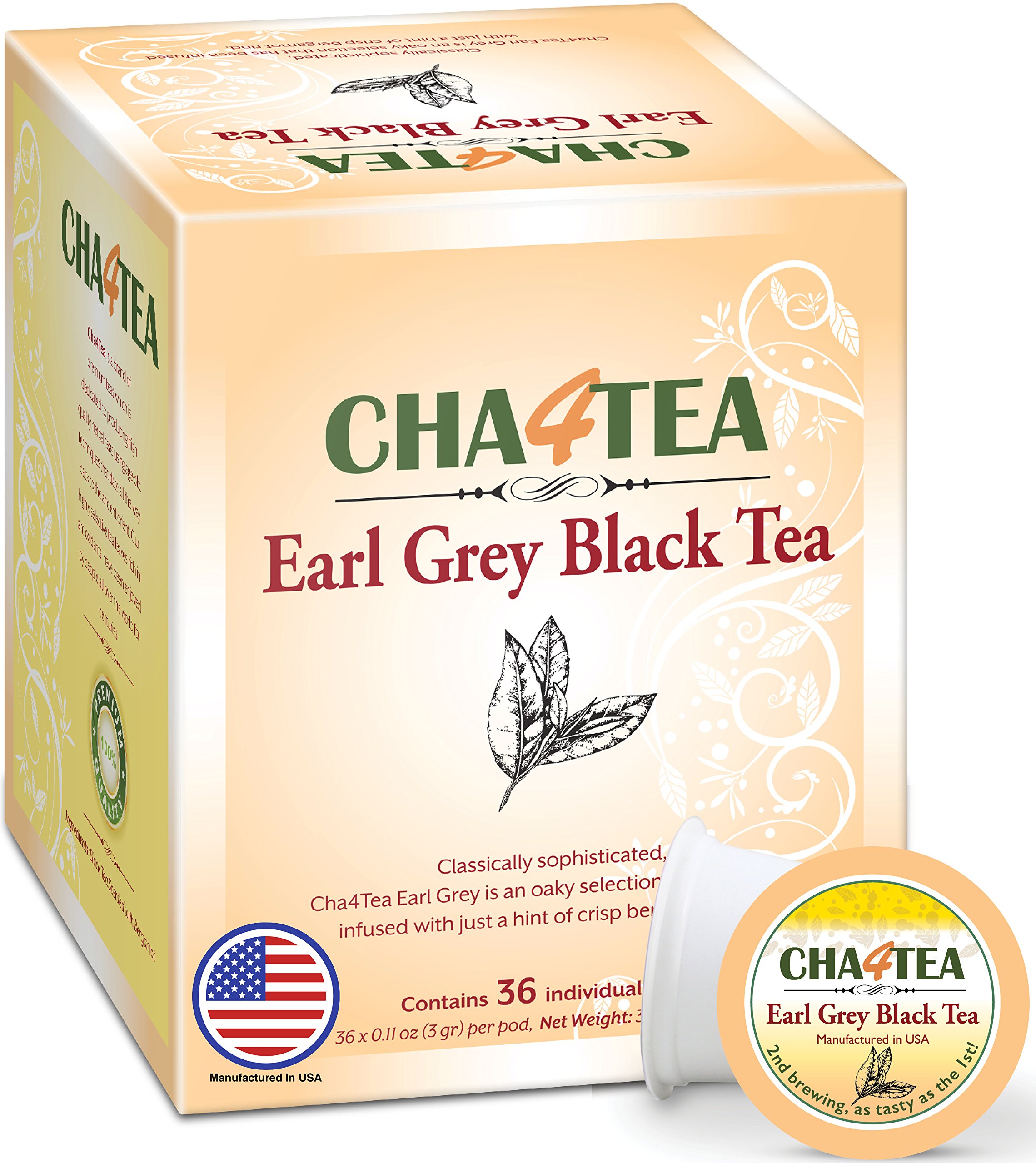 Cha4TEA KCup Earl Grey Black Tea 36Count Keurig K Cups Free Shipping