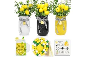 CNVOILA Lemon Kitchen Decor and Accessories, Lemon Mason Jar Decor, Summer Farmhouse Decoration for Home Tiered Tray, Lemon Tray Decor Rustic Buffalo Plaid Farmhouse, Summer Decoration of Housewarming Gift