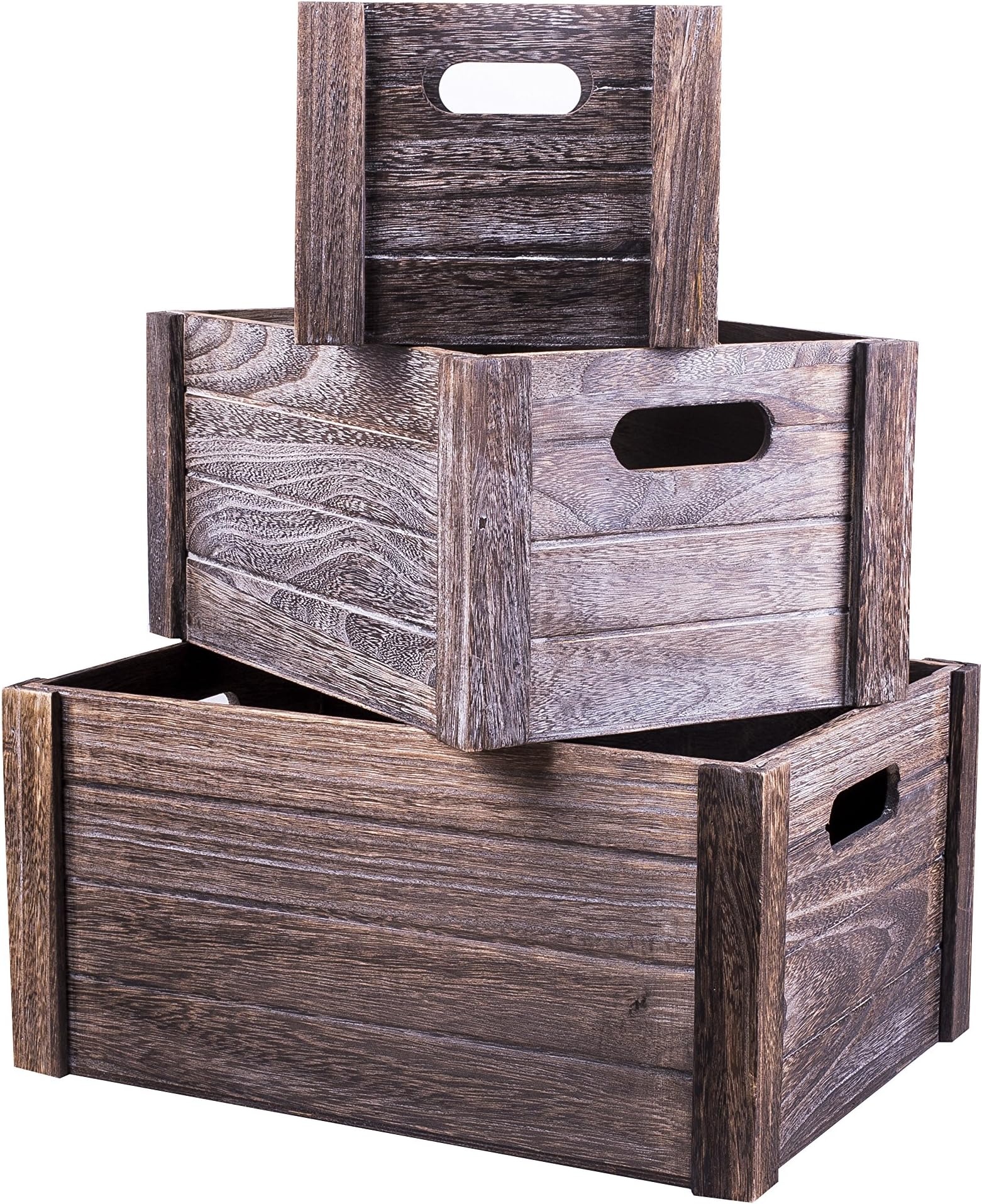 BASIC HOUSE Brown Wooden Crates Display Plants Fruits Storage Gift Hamper (3, Large)