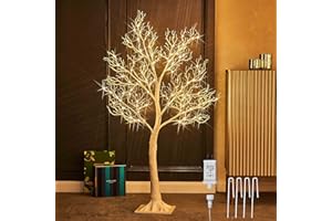 LITBLOOM White Tree with Lights Plug in 4FT 150 Fairy Lights, Lighted Coral Twig Trees for Indoor Outdoor Home Easter Christmas Decoration