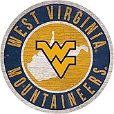 West Virginia Mountaineers Sign Wood 12 Inch Round State Design