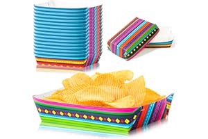 AsodSway Mexican Taco Nights Food Trays 50Pcs Mexican Nacho Popcorn Unassembled Trays Snack Candy Holder Disposable Paper Plates Christmas Carnival Party Food Containers Concession Stand Party Supplie
