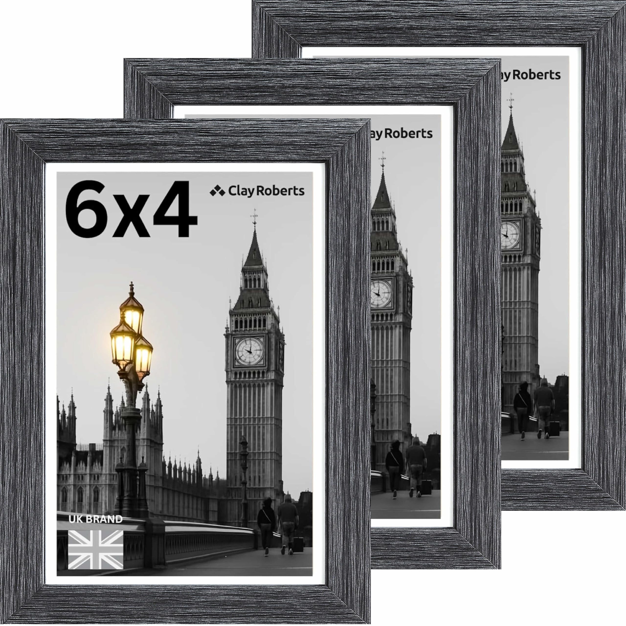 Picture Frame 6 x 4, Charcoal, Pack of 3, Freestanding and Wall Mountable, 10 x 15 cm, 6x4 Picture Frames, Charcoal 6x4 Photo Frames, 4x6 Photo Collage Gallery Display