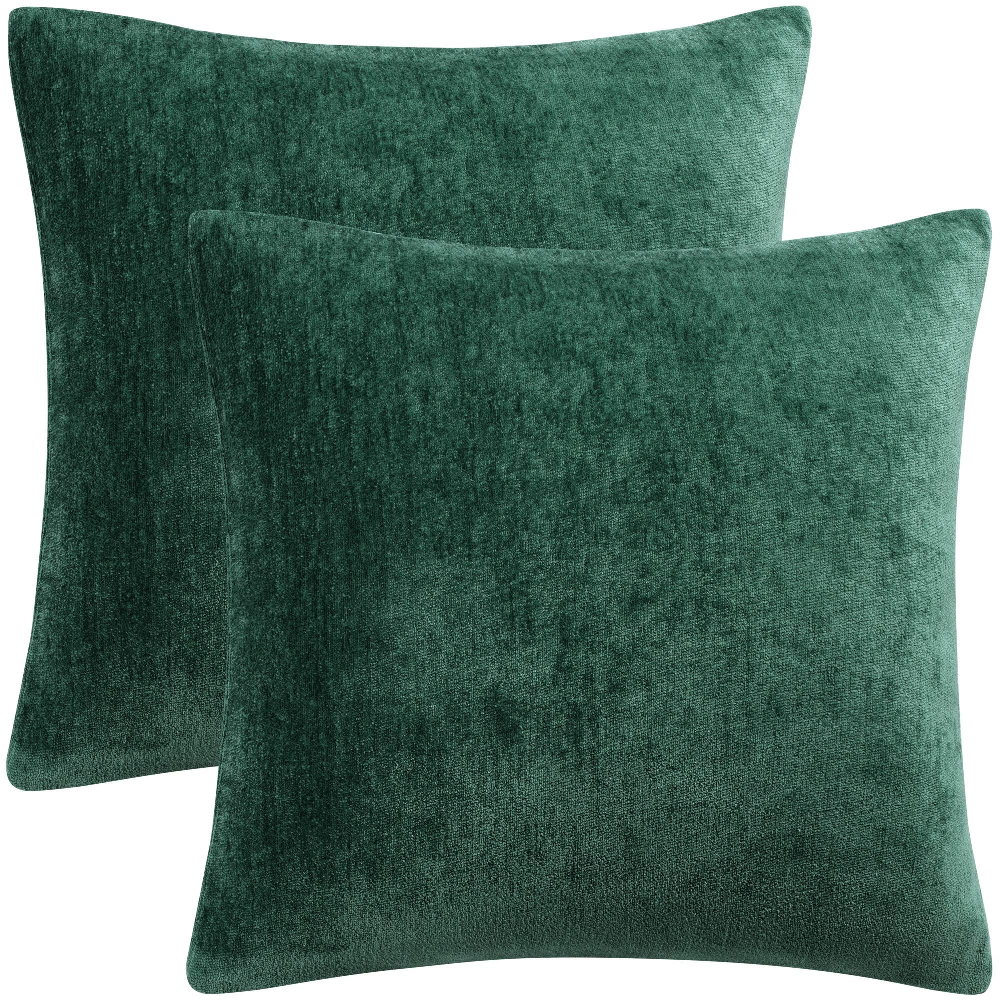 PiccoCasa Pack of 2 Decorative Cushion Covers for Sofa Bedroom, 18x18 Inches (45x45cm) Chenille Throw Pillow Covers Water Repellent - Emerald Green Throw Cushion Covers with Invisible Zipper