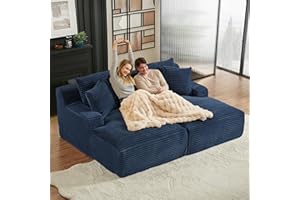 CHORLENIMI 79'' Chaise Lounge Chair Indoor,Oversized Reading Chair,Corduroy Cloud Couch for Living Room,Comfy Sofa Bed, Upholstered Sleeper Sofa,No Assembly Required (Blue, 79")