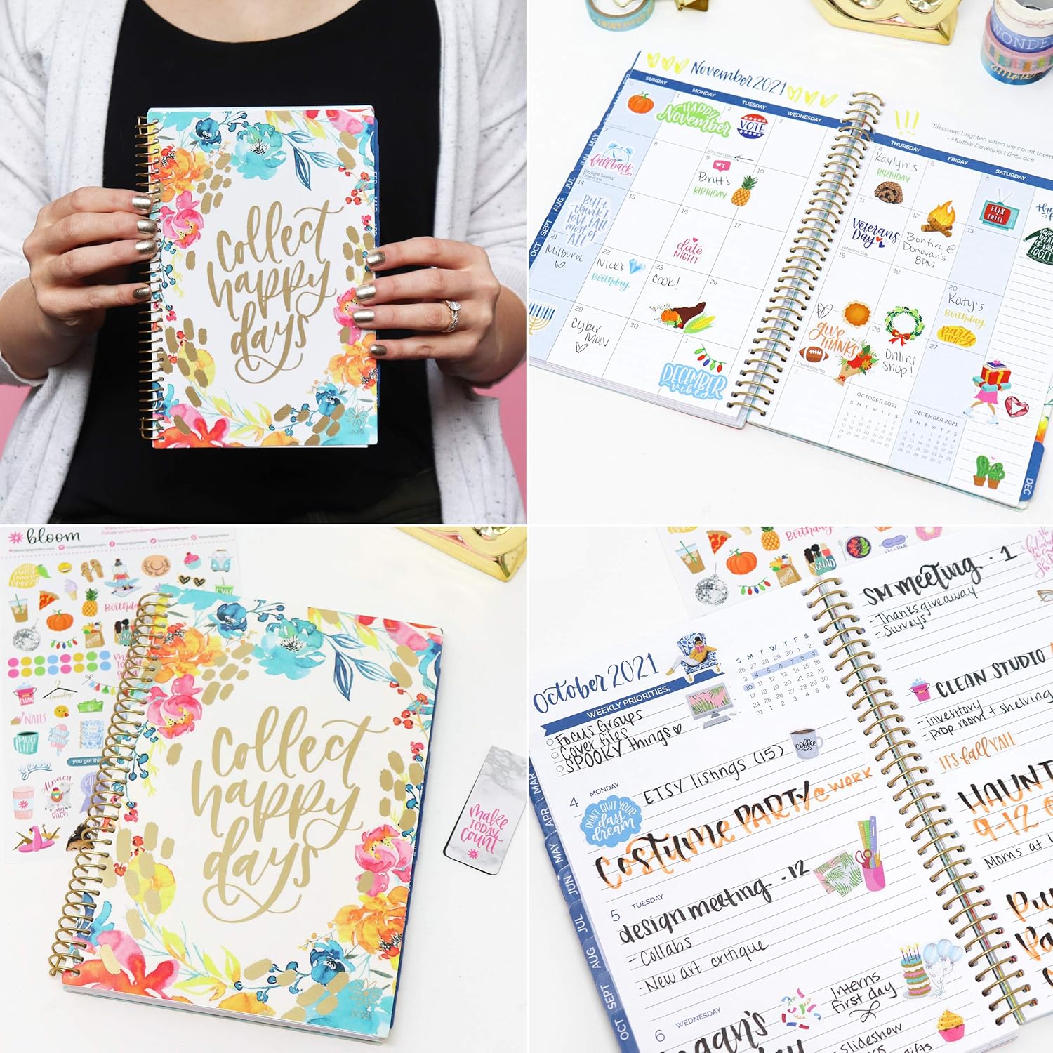 bloom daily planners 2021 Calendar Year Day Planner (January 2021 - December 2021) - 6” x 8.25” - Weekly/Monthly Agenda Organizer Book with Stickers & Bookmark - Collect Happy Days : Office Products