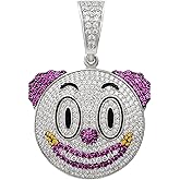 HarlemBling Solid 925 Sterling Silver Iced Clown Emoji Pendant - Smile Face Hip Hop