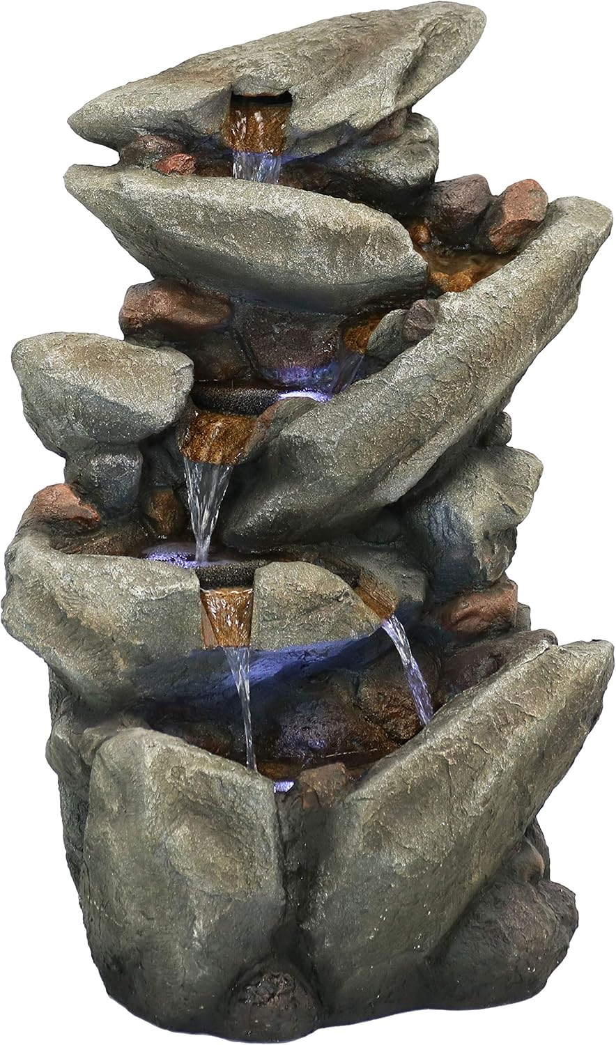 Sunnydaze Streaming Tilted Rocks Outdoor Water Fountain with LED Lights and Submersible Electric Pump, 31-Inch