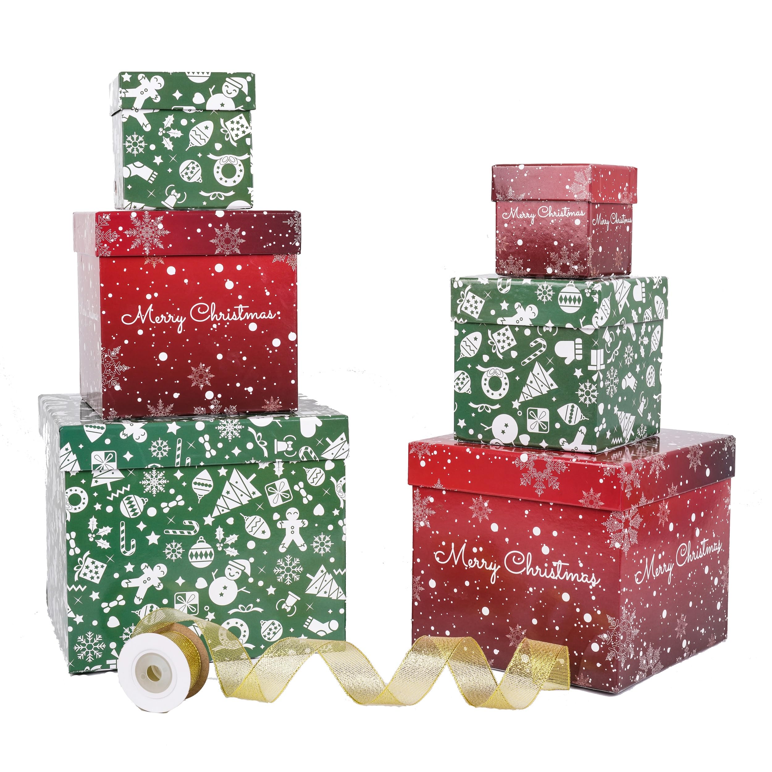 Photo 1 of Lyforpyton 6PCS Christmas Nesting Gift Boxes with Lids Xmas Nested Box Set Red Green Square Stackable Gift Box for Christmas New Year Packaging