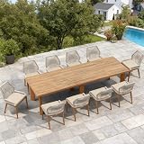 PURPLE LEAF 11 Pieces Patio Dining Set Aluminum Oversize Rectangular Table and Wicker Chairs with Cushions for Kitchen Porch Garden Modern Outdoor Furniture Sets