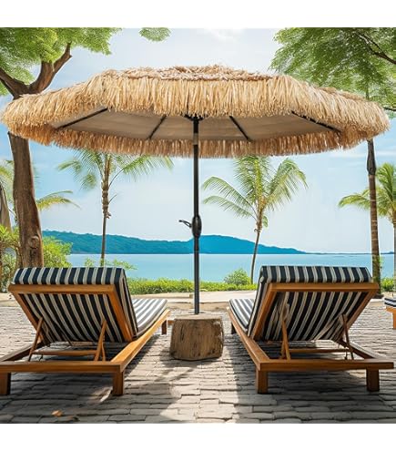 Bayside21 Tiki Umbrella 6.5' Thatch Patio Umbrella Tropical Palapa Raffia Tiki Hut Hawaiian Hula Beach Umbrella with tilt (6.5ft, Natural) : Patio, Lawn & Garden
