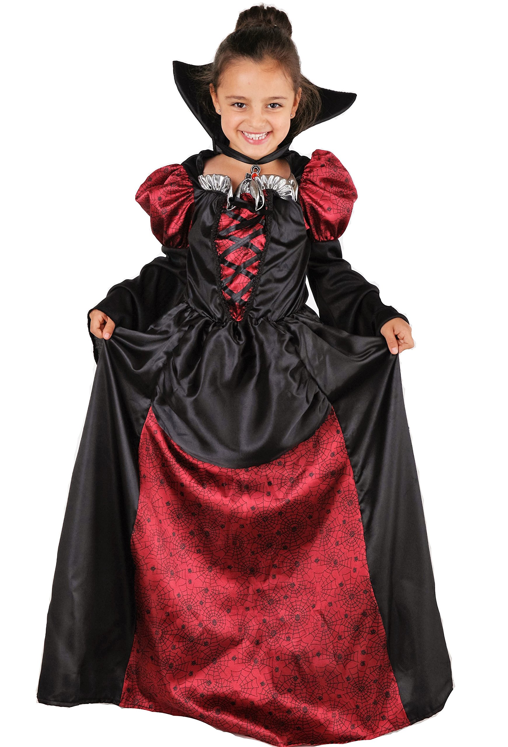 Magicoo Halloween vampire costume kids girls red and black with dress & collar - fancy dress outfit child girl age 7-8 years (122/128)