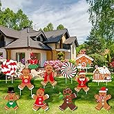 Unittype 12 Pcs Christmas Gingerbread Man Yard Signs with Stakes Christmas Gingerbread Decorations Outdoor Xmas Large Candy House Garden Yard Stakes Lawn Signs for Xmas Party Home Pathway Garden Patio