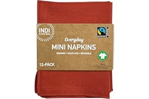 Indi by Kishu Baby - GOTS Certified 100% Organic Cotton Washable Mini Cloth Napkin Sets - Set of 12 Fairtrade Soft Muslin Napkins for All Occasions (Rust)
