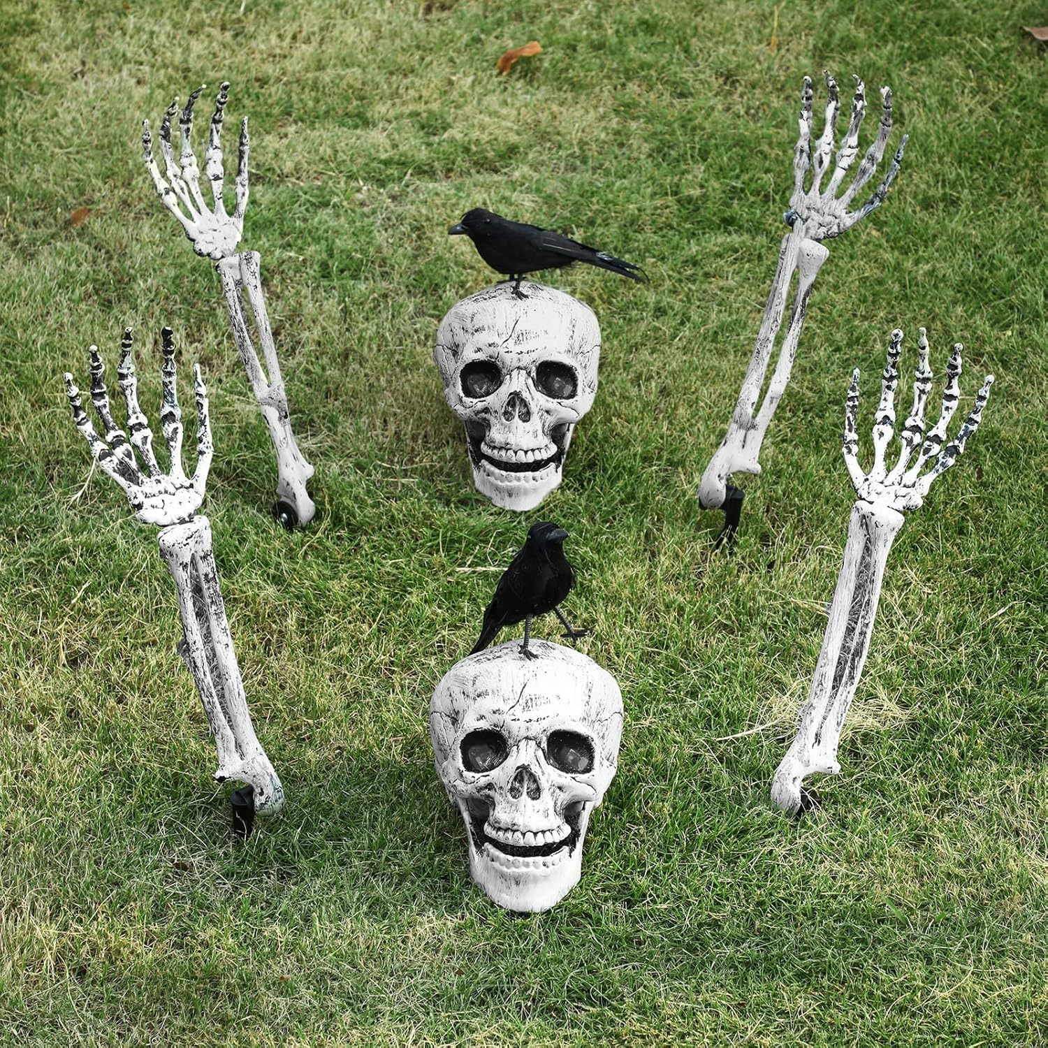 Decorative Garden Stakes - 2 Sets Skeleton Graveyard Decorations Outdoor Lawn Yard Skeleton Decoration Halloween Plastic Realistic Looking Skeleton Stake Halloween Garden Stake with 4 Crow for Halloween Garden Outdoor