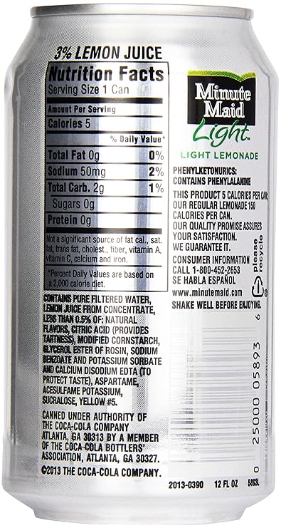 Amazon Com Minute Maid Light Lemonade Fruit Drink 12 Fl Oz Pack Of 12 Grocery Gourmet Food