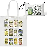 laffact Pickle Jar Tote Bag - Canned Pickles Canvas Handbag Gift Alphabet Merchandise Cotton Shoulder Tote Bag Makeup Bag for Shopping Gym Women Pickled Food Enthusiasts Lover Birthday Christmas