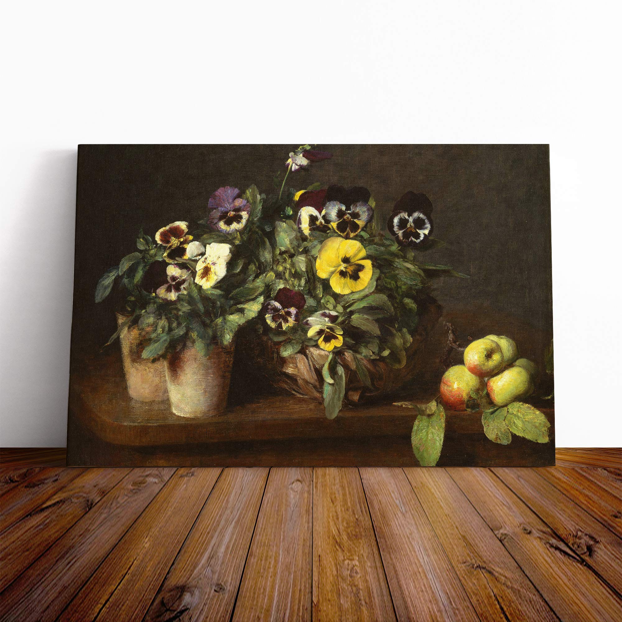 Henri Fantin-Latour Still Life with Pansies (1) Canvas Print | Gallery Wrapped 30mm Frame Wall Art | 20x14 inches | Ready to Hang | Modern Still Life Picture | Living Room Bedroom Lounge Office