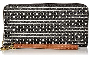 Fossil Women's Logan Leather RFID-Blocking Zip Around Clutch Wallet with Wristlet Strap