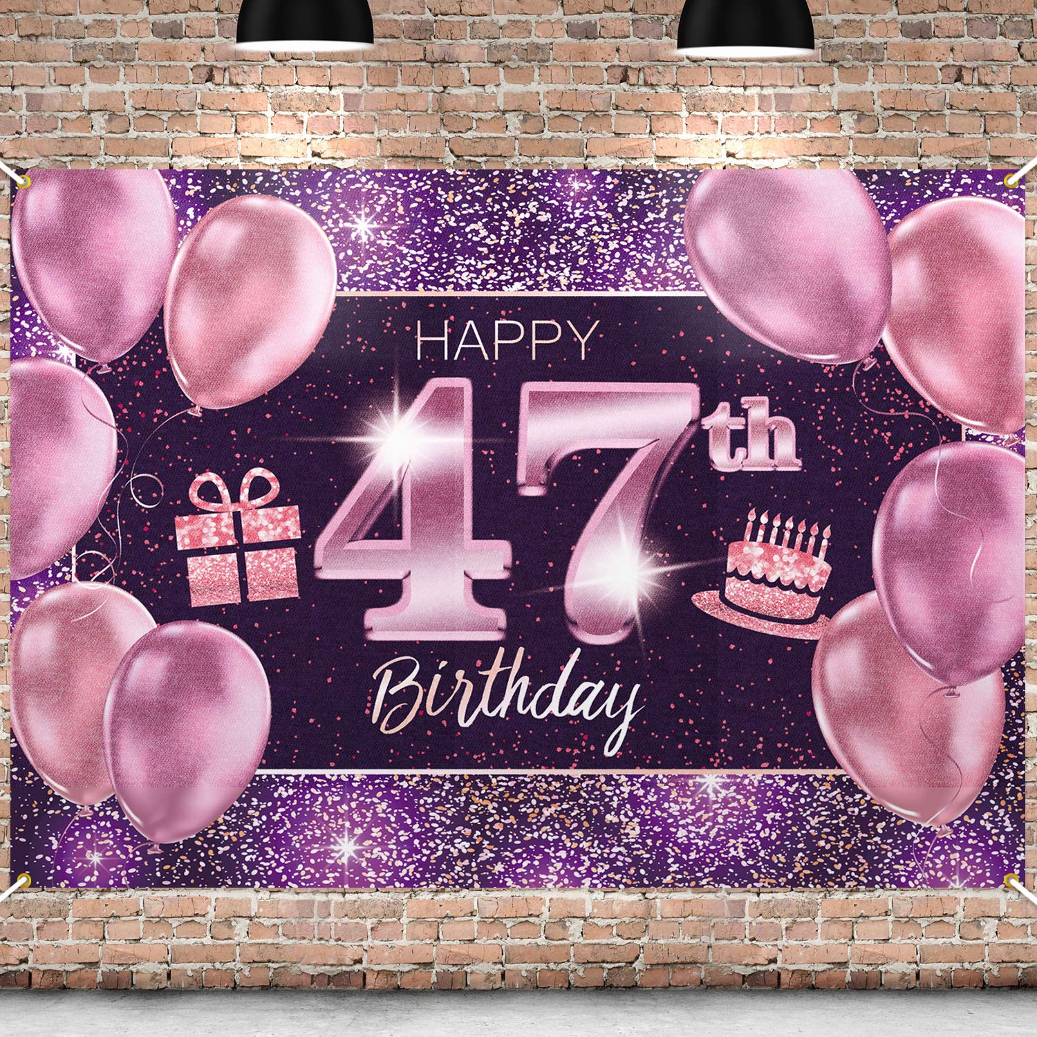 PAKBOOM Happy 47th Birthday Banner Backdrop - 47 Birthday Party Decorations Supplies for Women - Pink Purple Gold 4 x 6ft