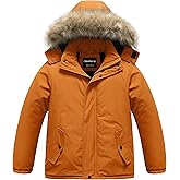 CREATMO US Boys' Waterproof Snow Coat Parka Windproof Winter Jacket With Detachable Fleece Hood