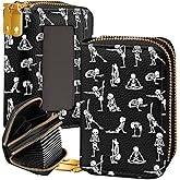 Miss Adola Credit Card Holder for Women - RFID Women Wallet Leather Card Wallet for Ladies Girls Female Aesthetic Cute Wallet with Card Slots Coin Cash Zipper Purse & ID Window, Yoga Skull
