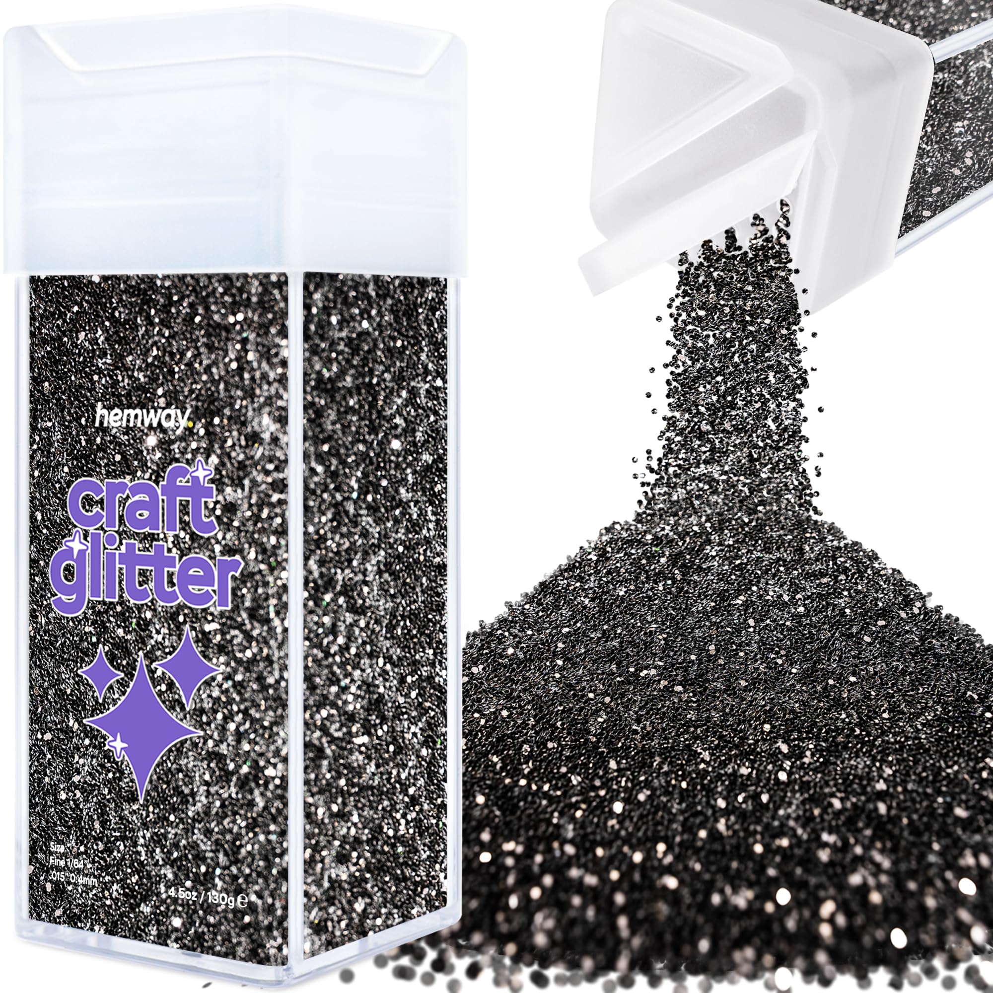 Hemway Glitter Shaker Black 110g Fine, Craft Glitter Shaker for Resin & Epoxy Crafts, Christmas Art Supplies, Nail, Body, Face, Eye, Festival, Crafting, Slime, Sparkle