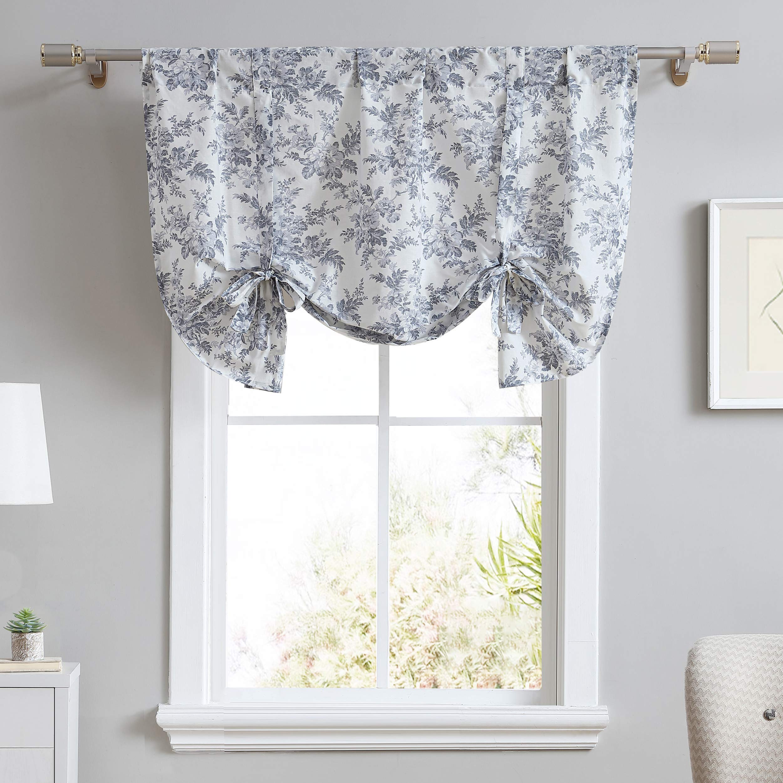 Laura Ashley Home - Cotton Pole Top Valance, Stylish & Lightweight Window Treatment for Home Decor (Annalise Floral Grey, 50" x 25")