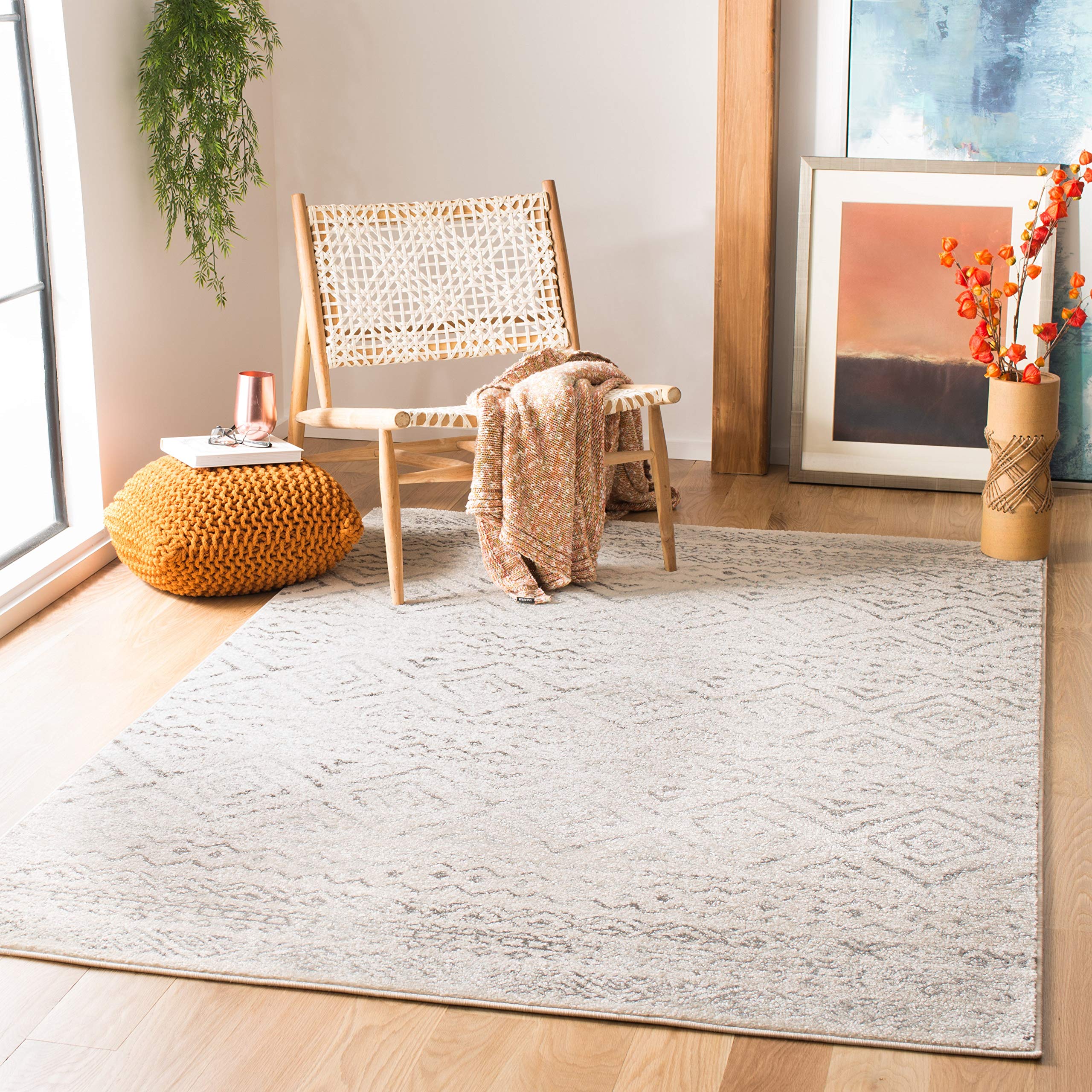 Safavieh Boho Chic Indoor Woven Rectangle Area Rug, Tulum Collection, TUL267, in Ivory / Grey, 91 X 152 cm for Living Room, Bedroom or Any Indoor Space