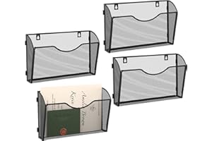 SUPEASY Metal Wall File Pockets Hanging File Organizer, Vertical Wall File Holder Rack, Ideal Wall Organizer for Office Home, Black 4 Pack
