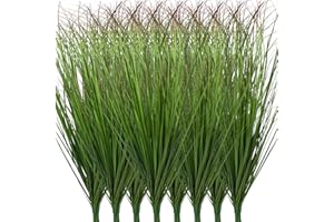 LUZOGA 24Pcs Artificial Grass Plants, Faux Shrubs Wheat Grass, Artificial Tall Grass Fake Plants for Outdoor Decor,Artificial Greenery Stems Weed for Room Indoor Home Decor（Green Red Tail）