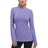 Fulbelle Womens Thermal Fleece Mock Neck Long Sleeve Running Shirts, Thumbholes Cold Weather Base Layer