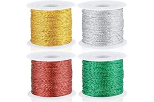 Shappy 440yards x 1mm Metallic Cord Tinsel Rope for Christmas Ornament Hooks and Gift Wrapping, Ribbon Wrap Thread Tag Cord for Craft Making(Gold, Silver, Red, Green)