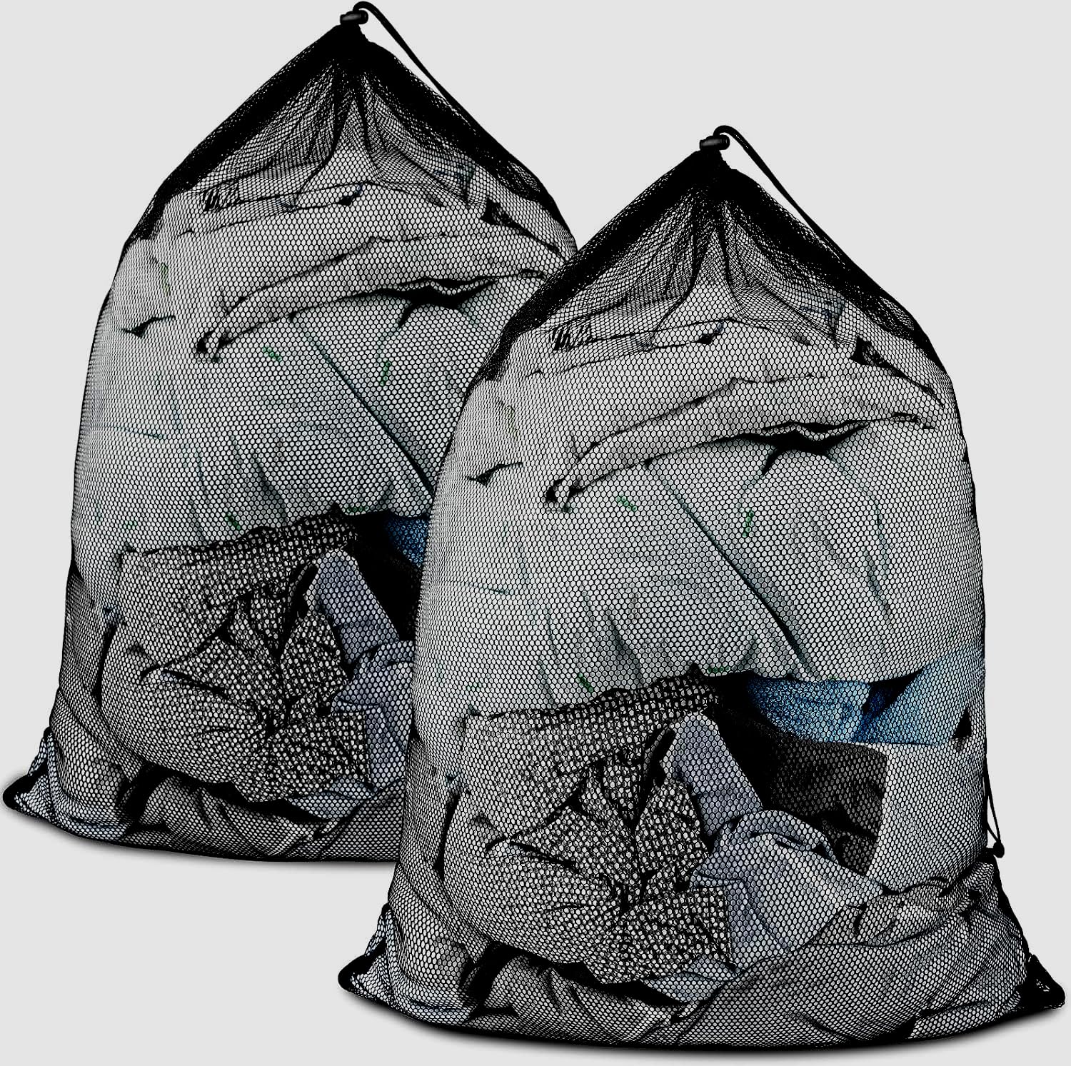 Photo 1 of 2 Pack Large Mesh Laundry Bags, 24" x 36" Heavy Duty Strong Drawstring Dirty Clothes Bags with Soft Breathable Net, Machine Washable Laundry Bag for College, Dorm, Camp, Travel and Family Use(Black)