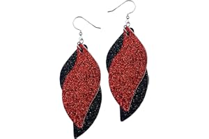 MALL OF STYLE Green and Gold Earrings - Black & White Earrings - Blue & Gold Earrings - Double Layer Earrings - Red & Black Earrings for Women - Baseball, Football, Soccer, Basketball, Softball Team Color Earring