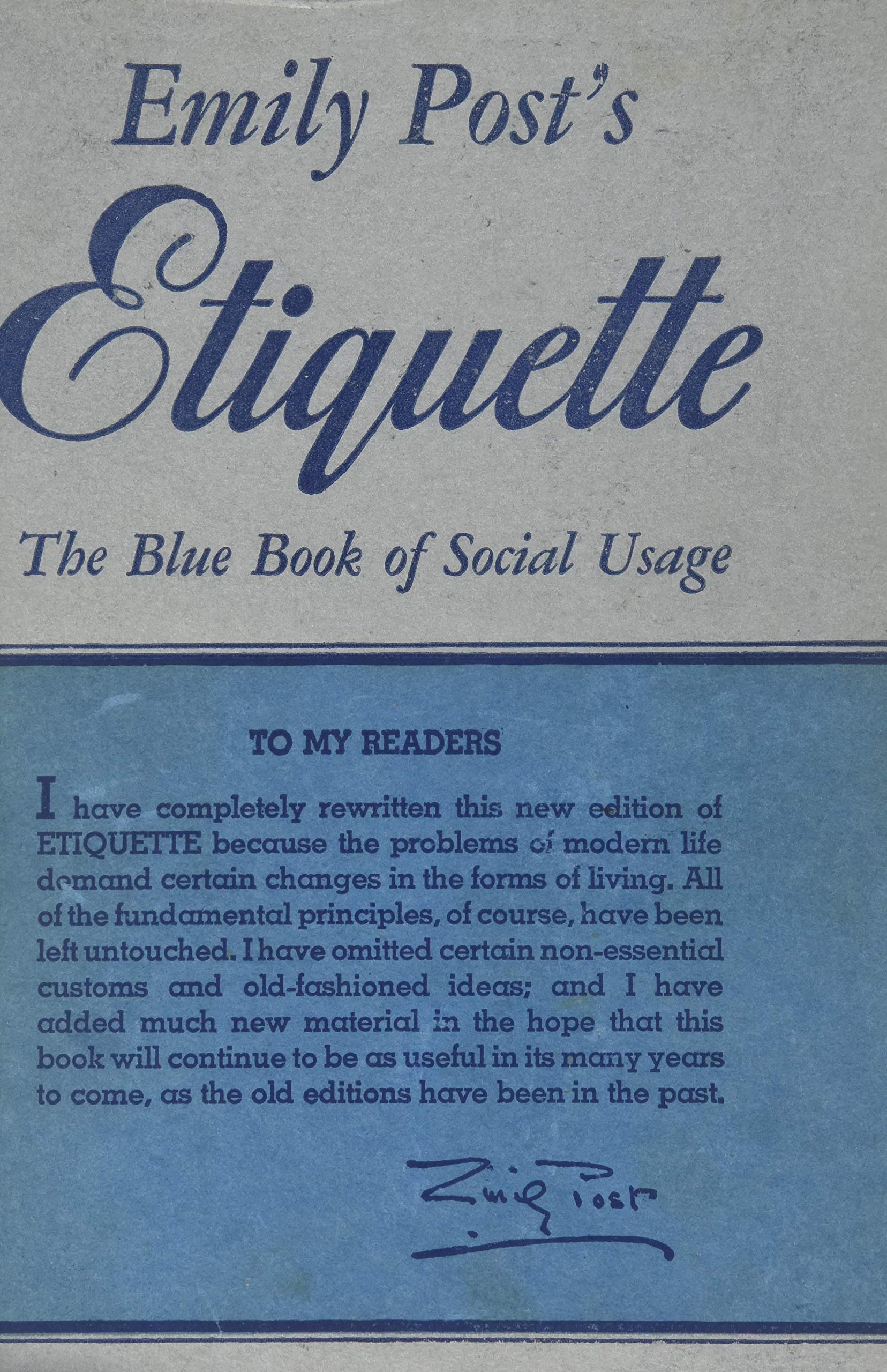 Etiquette The Blue Book Of Social Usage Emily Post Amazon Com Books