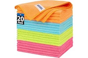 HOMERHYME Microfiber Cleaning Cloth - 20 Pack Cleaning Rags, 12" x 12" Microfiber Towel, Lint Free Shop Towels, Washable Reusable Microfiber Towels for Cars Kitchen Automotive House Office