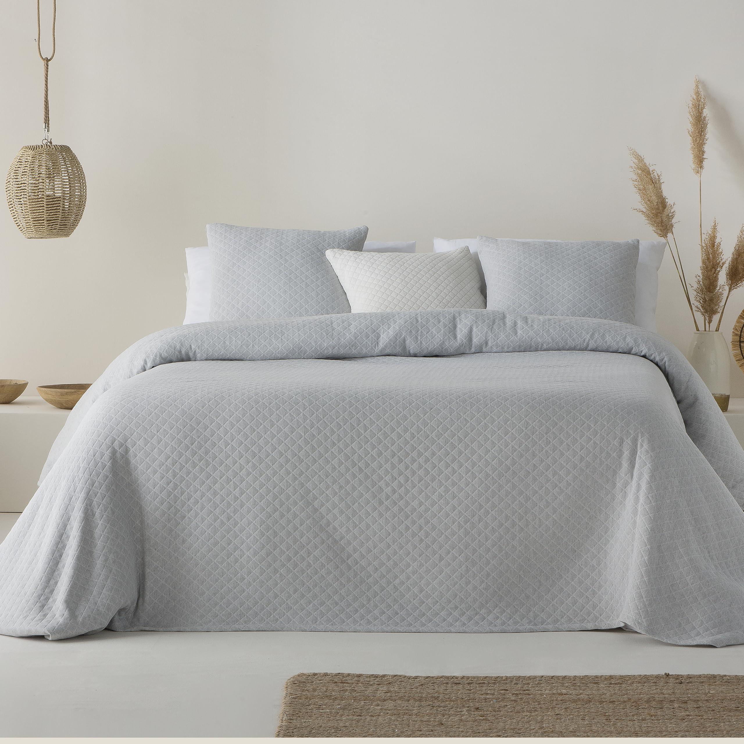 GAMUSI Bedspread Bed 105 cm Lightweight Spring Summer Smooth Jacquard Cotton Breathable, 200 x 270 cm, Light Grey