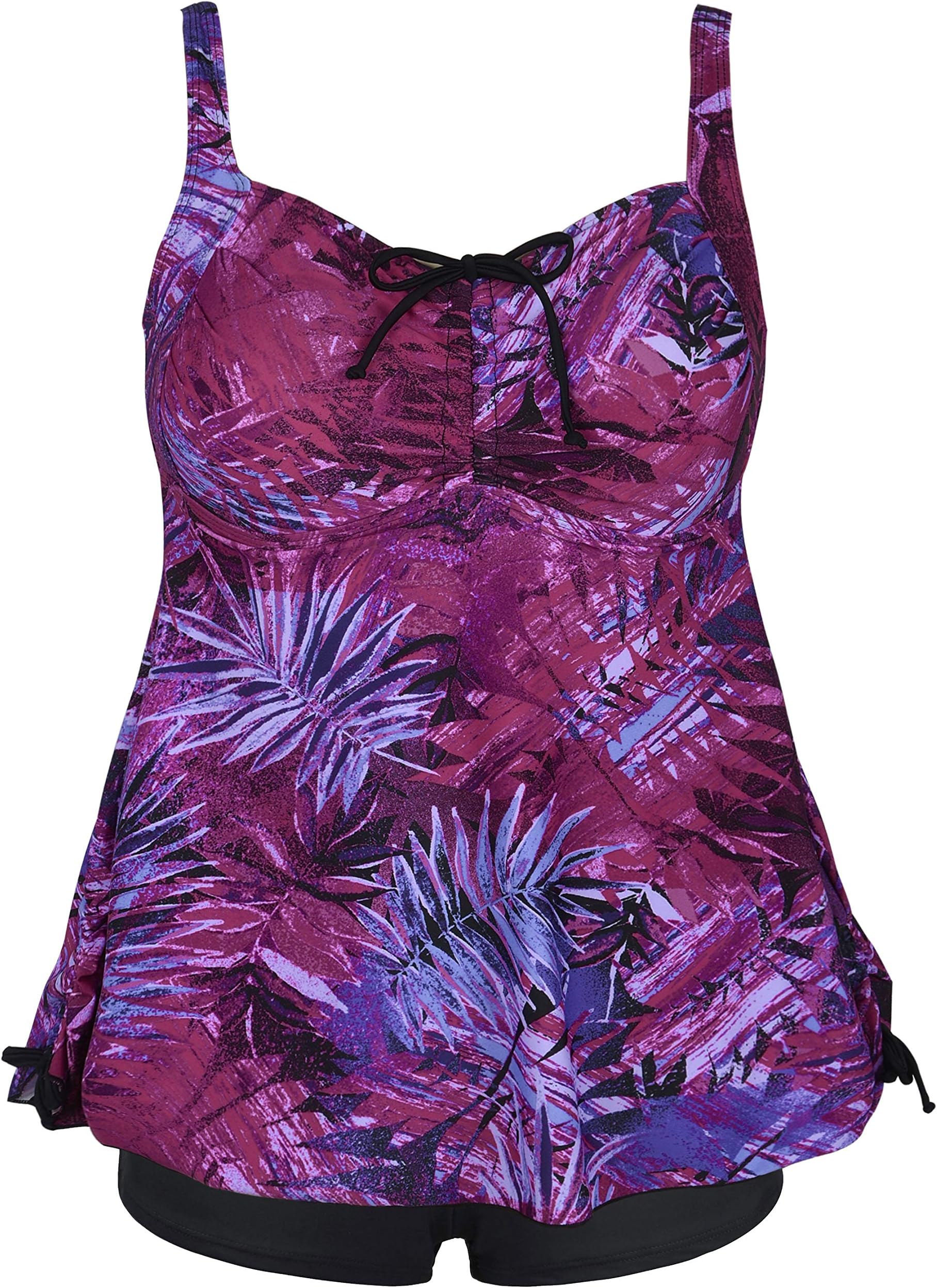 Women Plus Size Swimsuit Tummy Control Bathing Suit Tank Top Two Piece Tankini Sets Swimwear