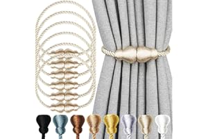 Nieffeiy Magnetic Curtain Tiebacks 6Pack Outdoor Curtain Tie Backs Rope Decorative Magnetic Curtain Holders for Drapes Window Treatment Holdbacks, Beige